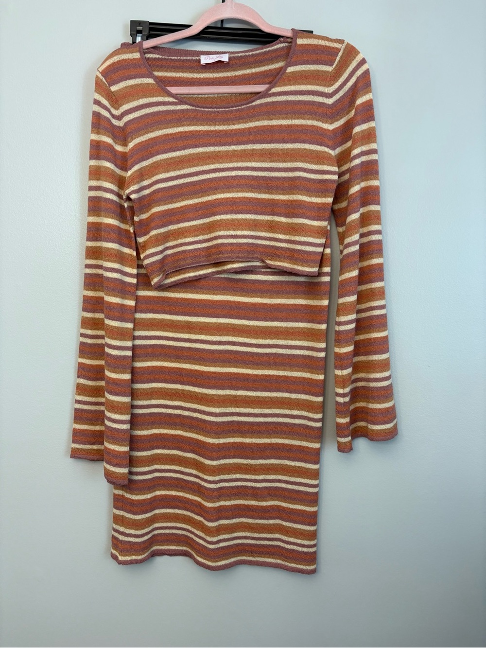 Pink Lily Striped Knit Two-Piece Set - Rust, Cream & Mauve